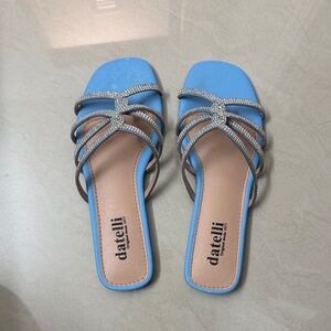 Women's Blue Sandals with Rhinestone Straps